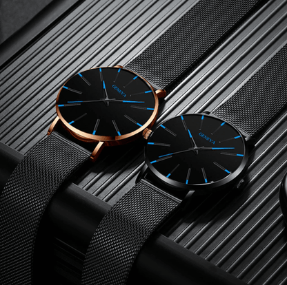 Ultradunne heren zakelijke horloge met minimalistisch roestvrijstalen ontwerp