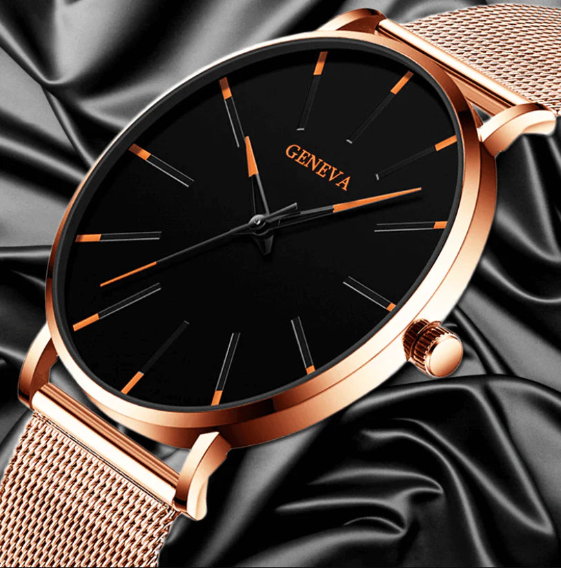 Ultradunne heren zakelijke horloge met minimalistisch roestvrijstalen ontwerp