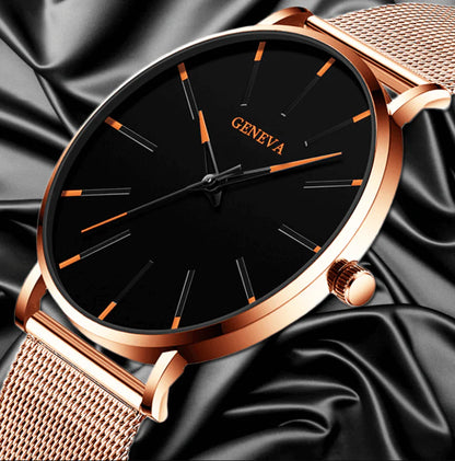 Ultradunne heren zakelijke horloge met minimalistisch roestvrijstalen ontwerp