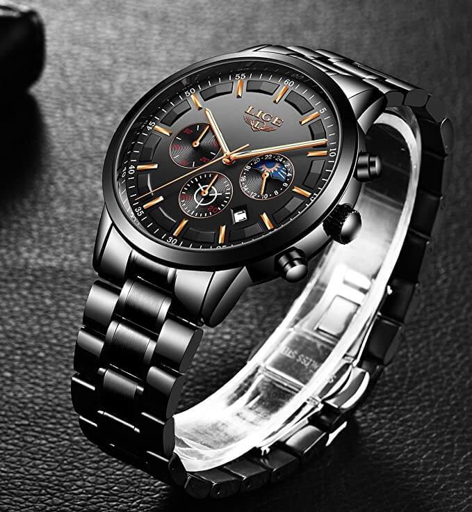 VanguardTime heren zwarte stalen horloge strak quartz ontwerp