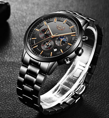 VanguardTime heren zwarte stalen horloge strak quartz ontwerp