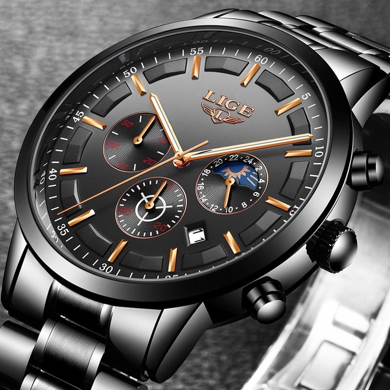 VanguardTime heren zwarte stalen horloge strak quartz ontwerp