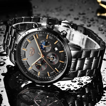 VanguardTime heren zwarte stalen horloge strak quartz ontwerp