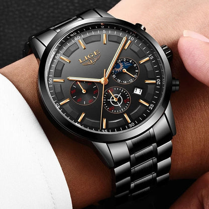 VanguardTime heren zwarte stalen horloge strak quartz ontwerp