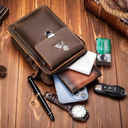 Vidal leren heuptas voor mannen met meerdere vakken en crossbody