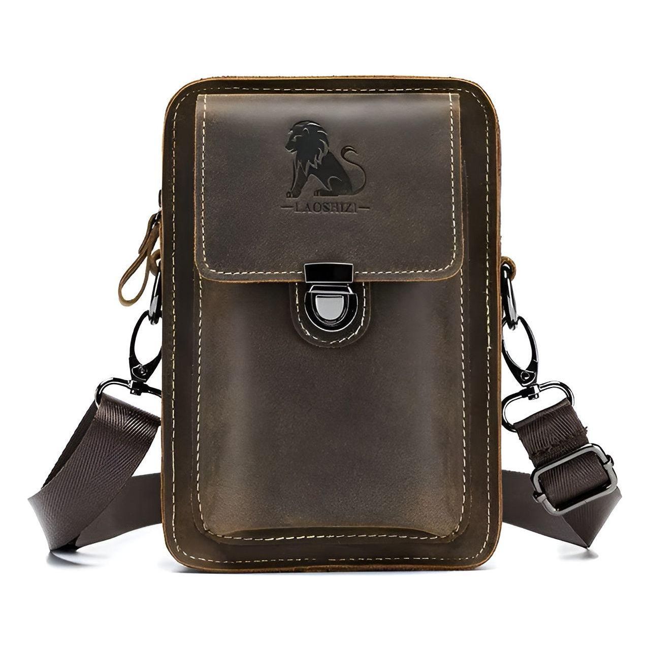 Vidal leren heuptas voor mannen met meerdere vakken en crossbody