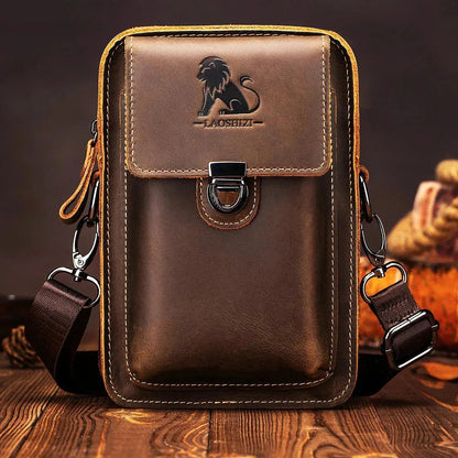 Vidal leren heuptas voor mannen met meerdere vakken en crossbody