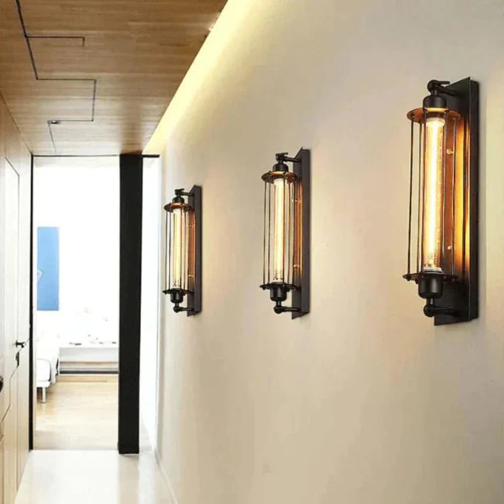 Vintage matzwarte LED wandlamp