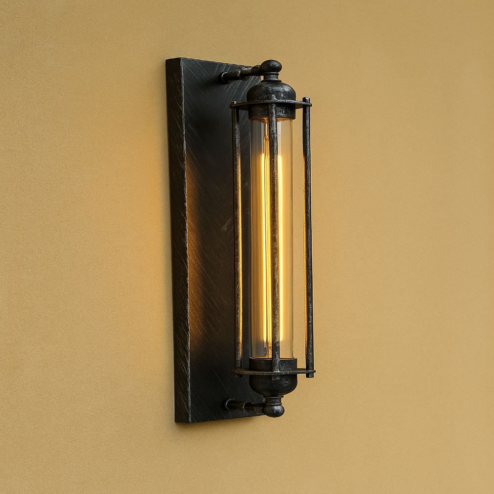 Vintage matzwarte LED wandlamp