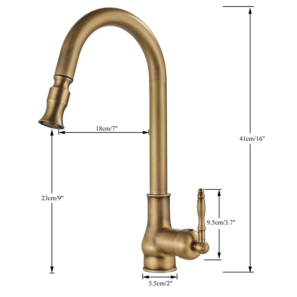 VintageTap antieke messing keukenmengkraan met draaibare uitloop