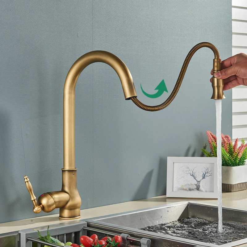 VintageTap antieke messing keukenmengkraan met draaibare uitloop