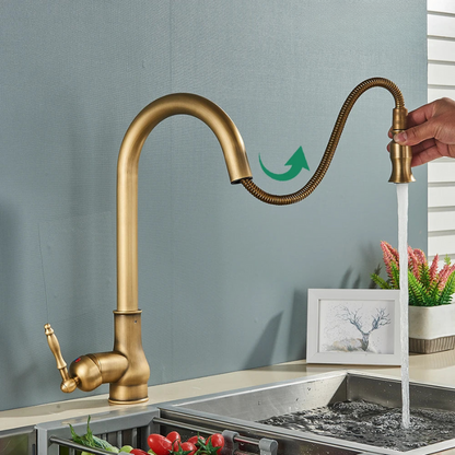 VintageTap antieke messing keukenmengkraan met draaibare uitloop