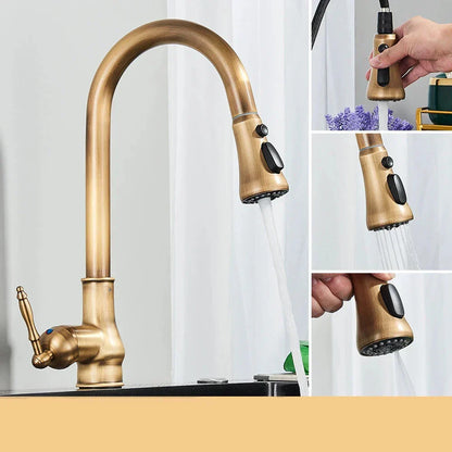 VintageTap antieke messing keukenmengkraan met draaibare uitloop