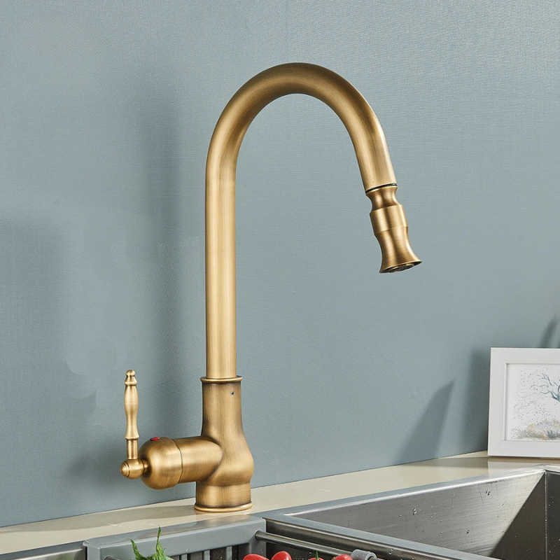 VintageTap antieke messing keukenmengkraan met draaibare uitloop