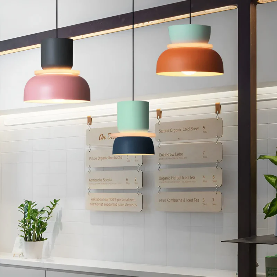 VividGlow macaron LED hanglamp met kleurrijk modern design voor stijlvolle sfeerverlichting