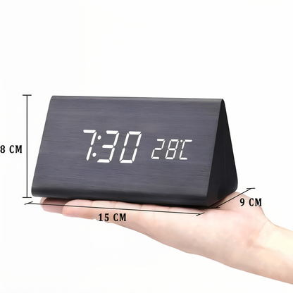 WakeyCue houten LED wekker met temperatuur- en vochtigheidsweergave