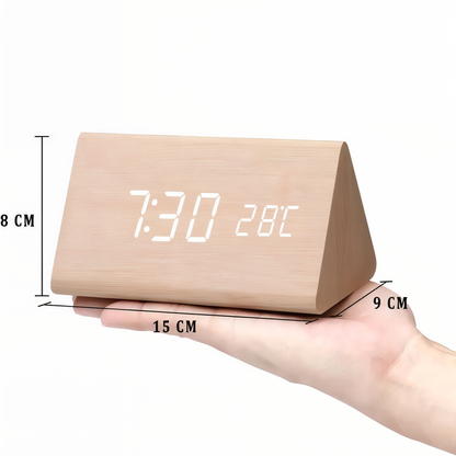 WakeyCue houten LED wekker met temperatuur- en vochtigheidsweergave