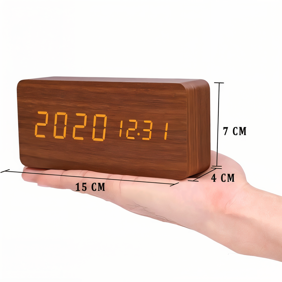 WakeyCue houten LED wekker met temperatuur- en vochtigheidsweergave