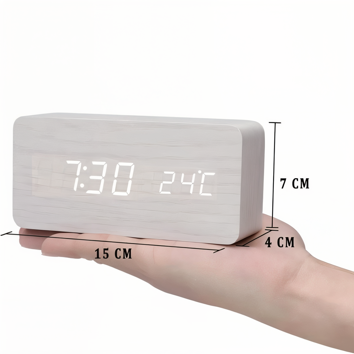 WakeyCue houten LED wekker met temperatuur- en vochtigheidsweergave