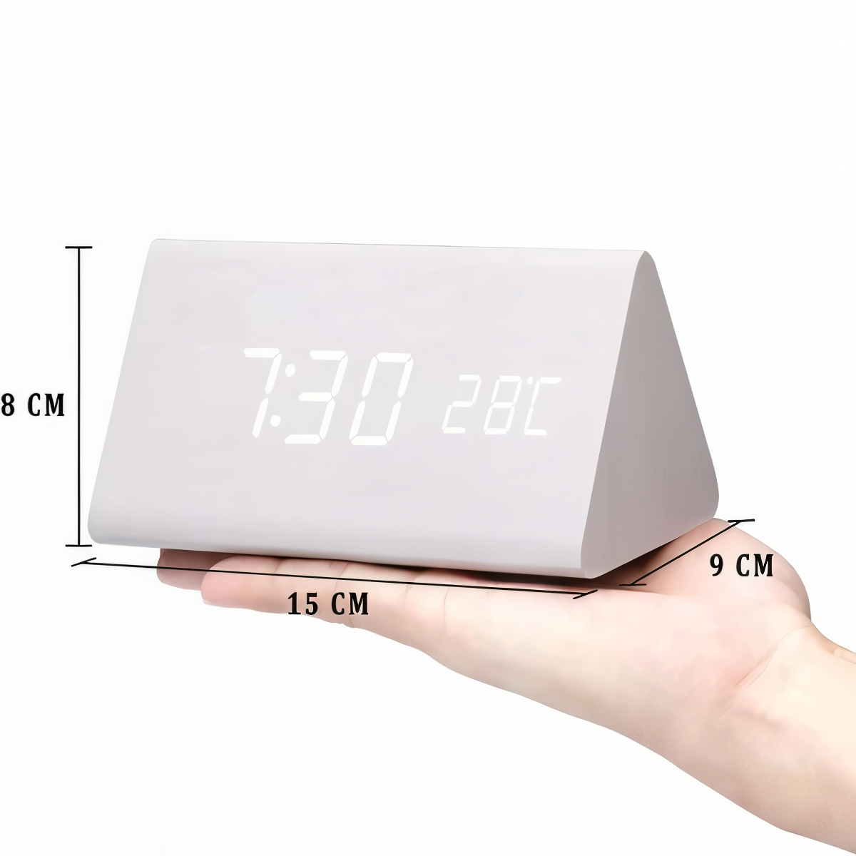 WakeyCue houten LED wekker met temperatuur- en vochtigheidsweergave