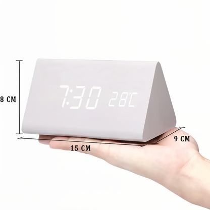 WakeyCue houten LED wekker met temperatuur- en vochtigheidsweergave
