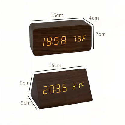 WakeyCue houten LED wekker met temperatuur- en vochtigheidsweergave