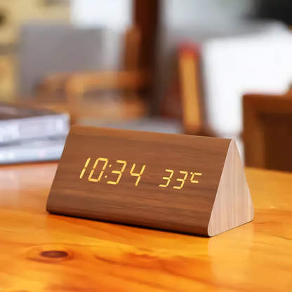 WakeyCue houten LED wekker met temperatuur- en vochtigheidsweergave