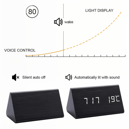 WakeyCue houten LED wekker met temperatuur- en vochtigheidsweergave