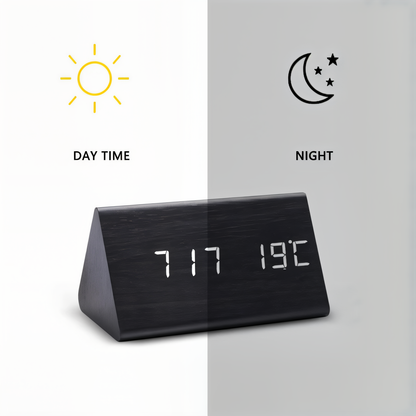 WakeyCue houten LED wekker met temperatuur- en vochtigheidsweergave