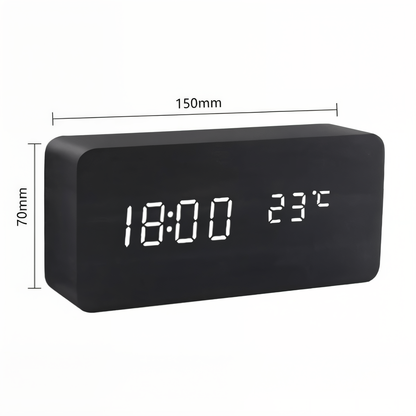 WakeyCue houten LED wekker met temperatuur- en vochtigheidsweergave