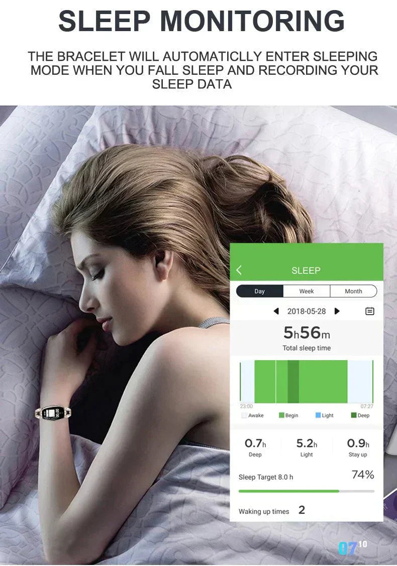 Waterdichte fitness tracker slimme armband met hartslag- en activiteitsmonitoring voor vrouwen