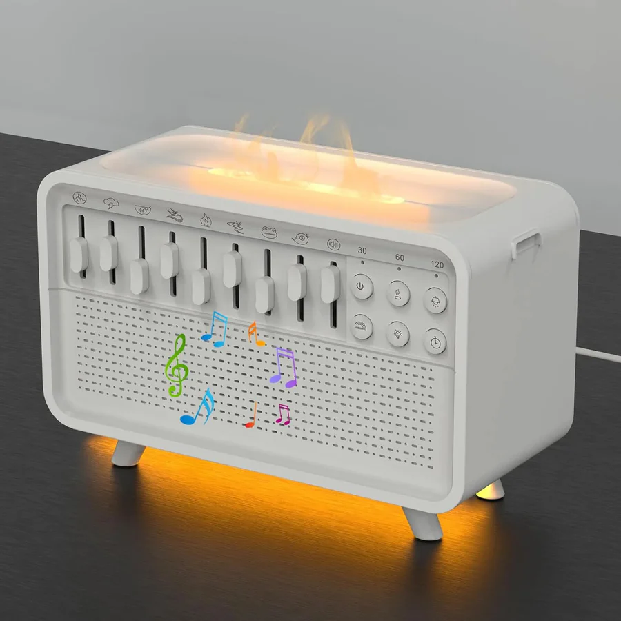 Witgeluidmachine met Verdamper Nachtlampje en Bluetooth Speaker