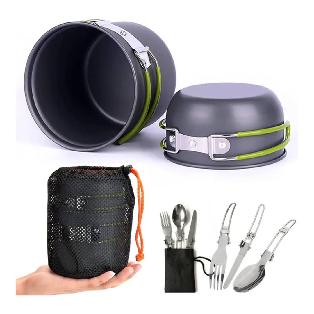 Wildaro – Portable Camping Cookware Set with Foldable Cutlery