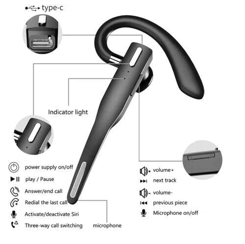 Draadloze Bluetooth headset met dubbele microfoon, ruisonderdrukking en lange batterijduur