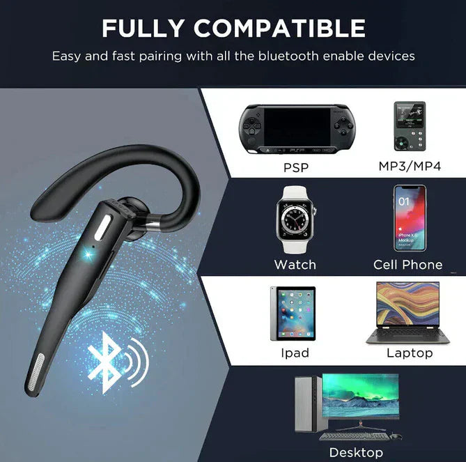 Draadloze Bluetooth headset met dubbele microfoon, ruisonderdrukking en lange batterijduur