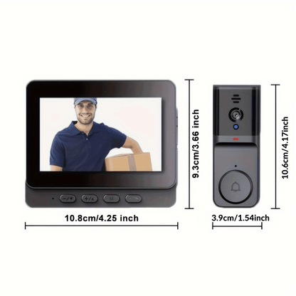 Draadloze HD deurbelcamera met 4,3 inch IPS-display en oplaadbare batterij