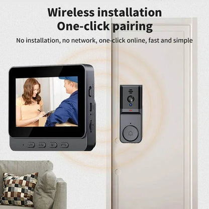 Draadloze HD deurbelcamera met 4,3 inch IPS-display en oplaadbare batterij
