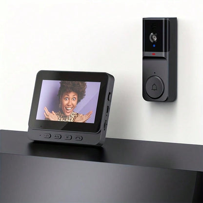 Draadloze HD deurbelcamera met 4,3 inch IPS-display en oplaadbare batterij
