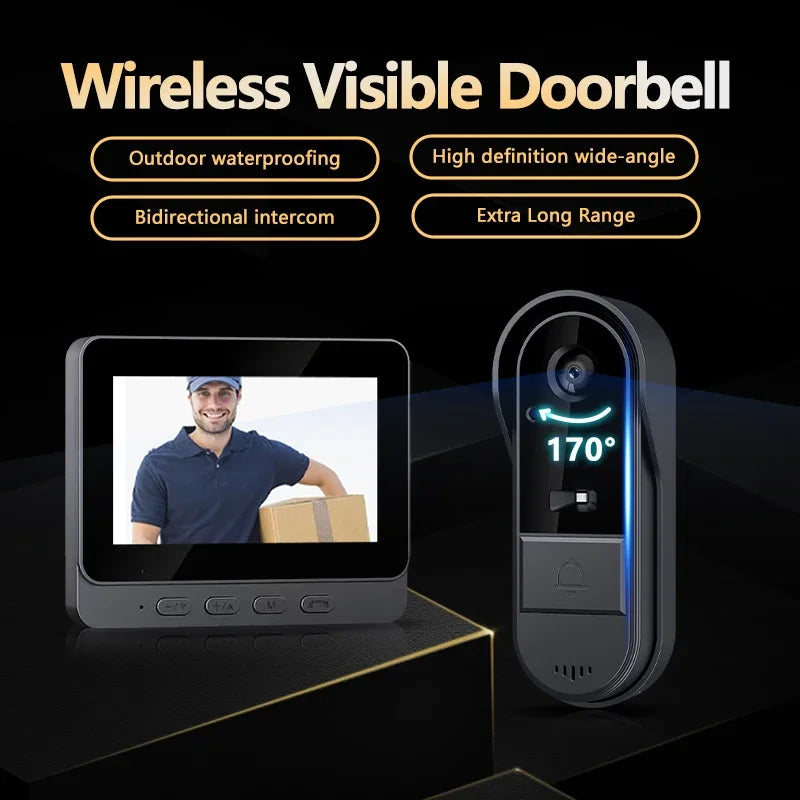 Draadloze video deurbel met intercom en 4,3 inch scherm
