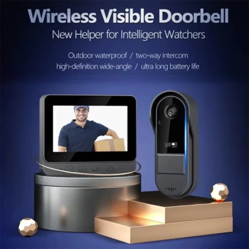 Draadloze video deurbel met intercom en 4,3 inch scherm