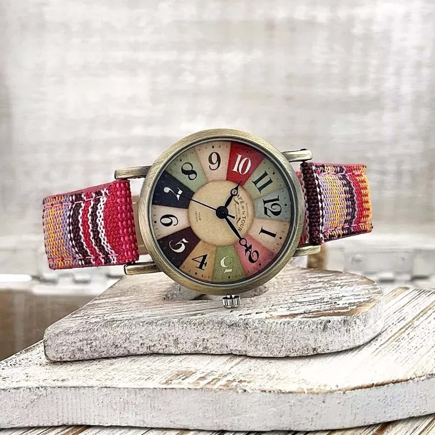 Wise retro horloge met denim canvas band vintage unisex ontwerp