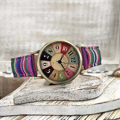 Wise retro horloge met denim canvas band vintage unisex ontwerp