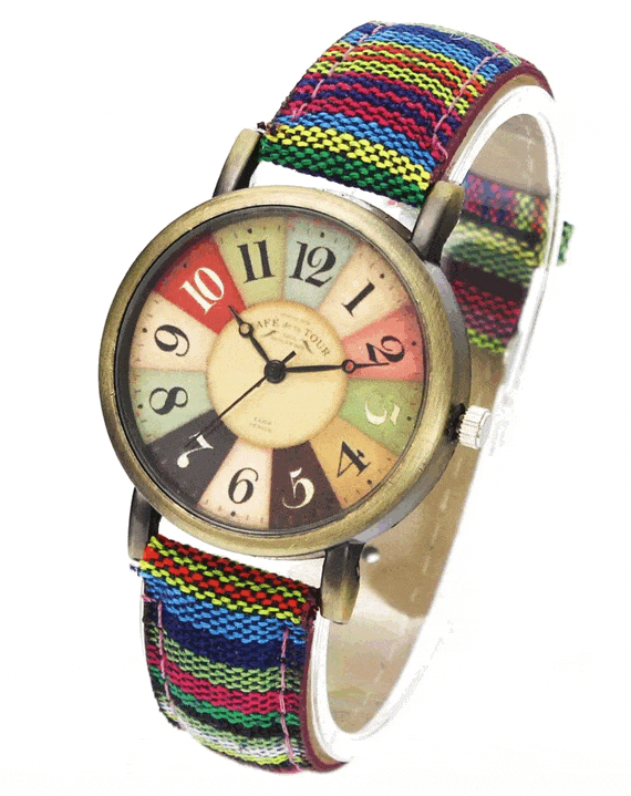 Wise retro horloge met denim canvas band vintage unisex ontwerp