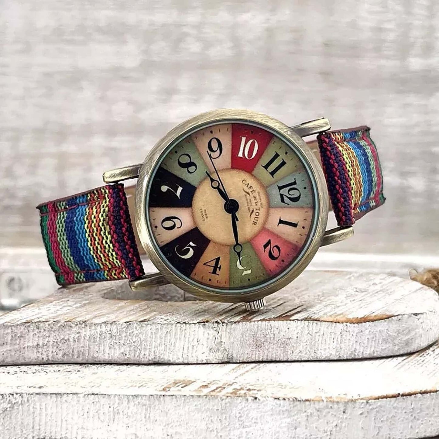 Wise retro horloge met denim canvas band vintage unisex ontwerp