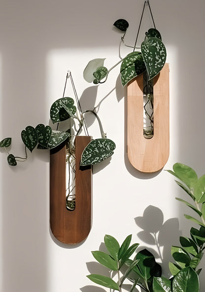 WoodFlora Rustieke Houten Wandplantenhouder Set