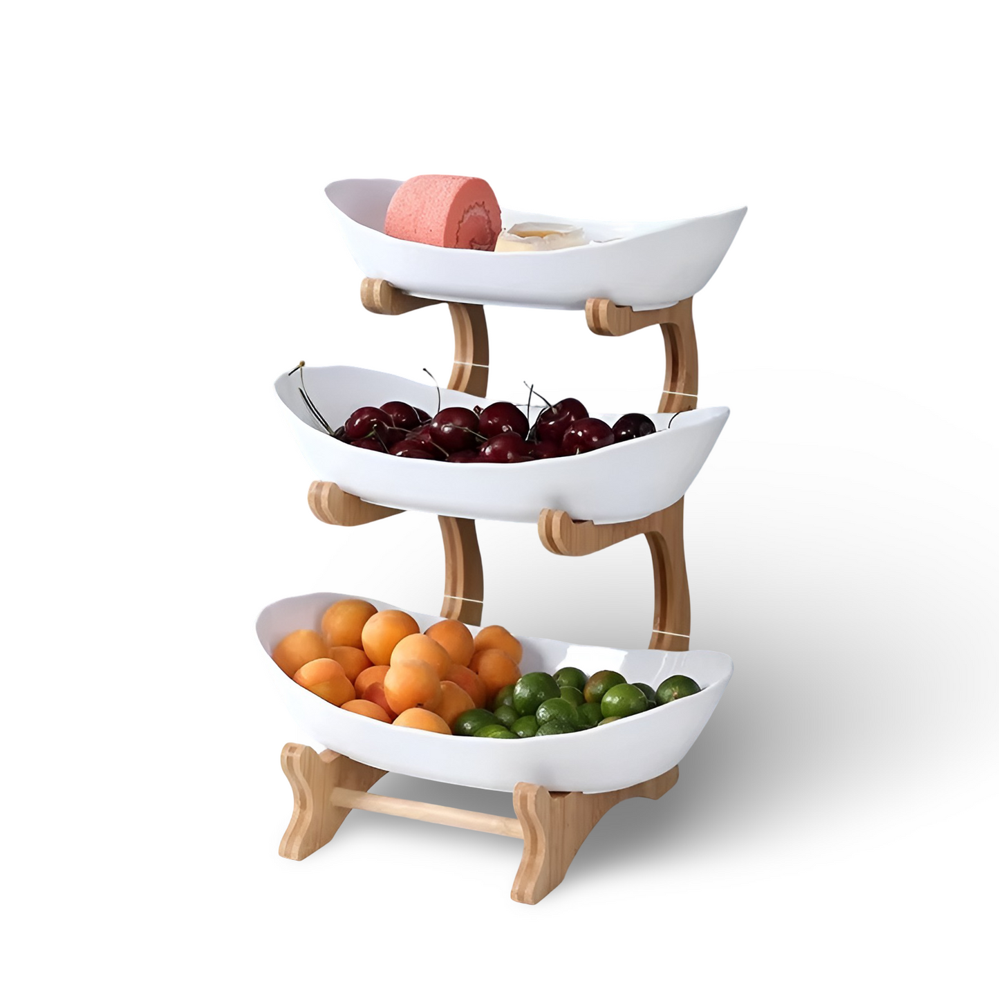 Houten Gelaagde Fruitkom Meerlaagse Displaystandaard