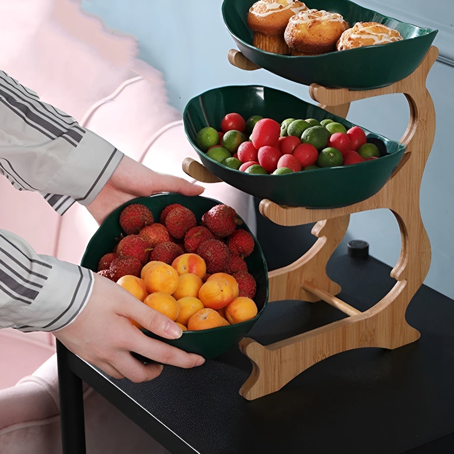 Houten Gelaagde Fruitkom Meerlaagse Displaystandaard