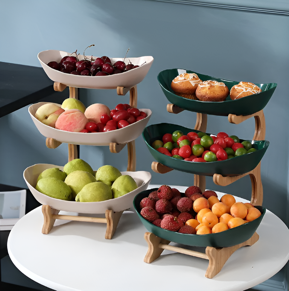 Houten Gelaagde Fruitkom Meerlaagse Displaystandaard