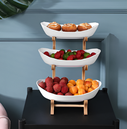 Houten Gelaagde Fruitkom Meerlaagse Displaystandaard