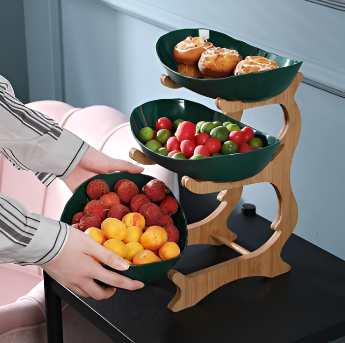 Houten Gelaagde Fruitkom Meerlaagse Displaystandaard